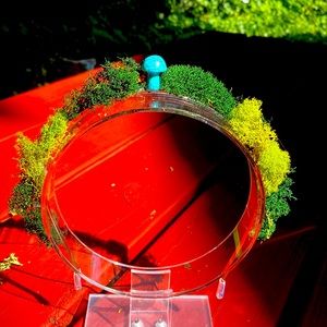 Turquoise Crystal Mushroom metal Headband with Moss